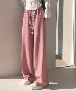 ワイドパンツ | ワッフル調ストレートパンツ レディース夏