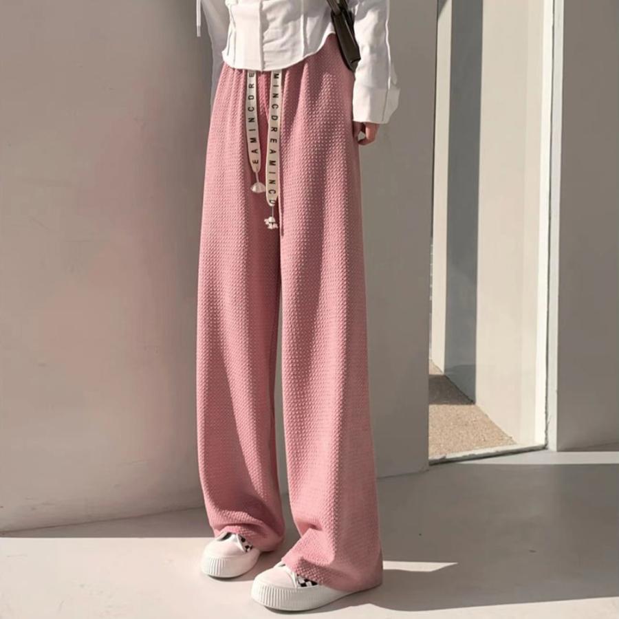 ワイドパンツ | ワッフル調ストレートパンツ レディース夏