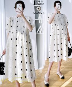 ワンピース | マタニティウェア レディース 半袖 ドット柄 着痩せ マタニティクルーネック 大きいサイズ 産前 マタニティ お出かけ 妊婦着 ゆったり