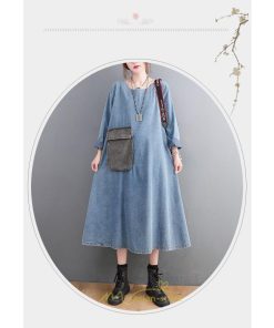 デニムワンピース | ワンピース デニム レディース 40代 ロング チュニック 長袖 ゆったり 大きいサイズ 体型カバー マタニティ お出かけ ポケット 秋 春
