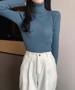 ニット・セーター | リブ ニットトップス タートルネック無地