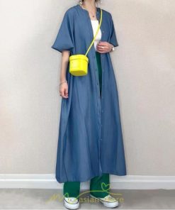 マキシ | シャツワンピース 大きいサイズ ロングワンピース 半袖 羽織り 五分袖 夏服 レディース オーバーサイズ ゆったり 無地 30代40代 シャツ ワンピース 可愛い