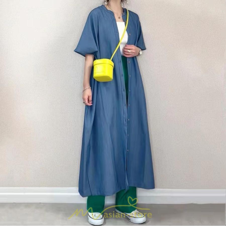 マキシ | シャツワンピース 大きいサイズ ロングワンピース 半袖 羽織り 五分袖 夏服 レディース オーバーサイズ ゆったり 無地 30代40代 シャツ ワンピース 可愛い