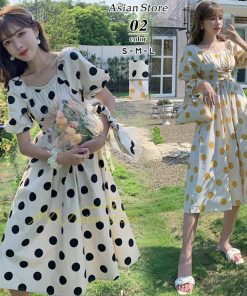 マキシ | ワンピース レディース チュニック 半袖 楽ちん 大きいサイズ 体型カバー ドット柄 カジュアル お出かけ ファッション 着痩せ 20代30代40代 エレガント 夏物