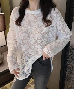 透かし編みトップス | シースルーレーストップス 花柄 春