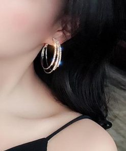 その他アクセサリー | 大ぶり ビジューピアス シルバー フープピアス 3連 リング ストーン きれいめ ゴールド