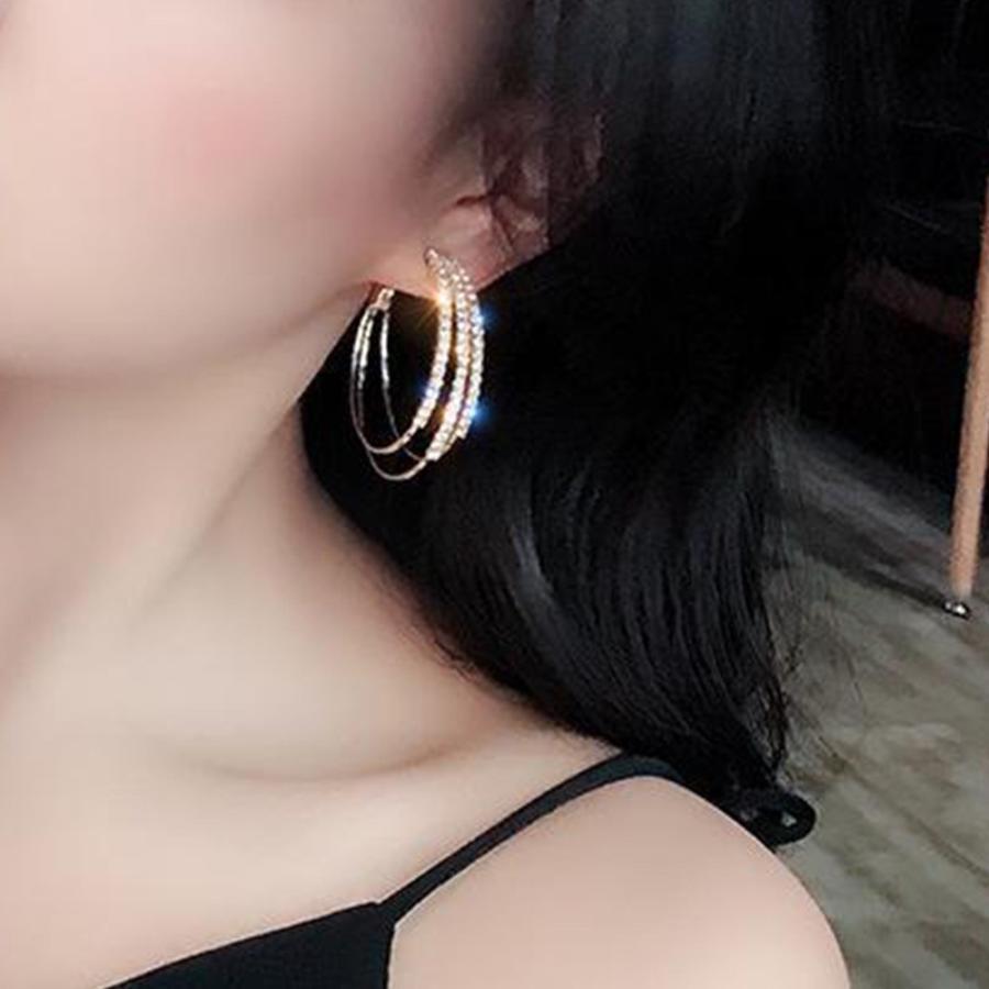 その他アクセサリー | 大ぶり ビジューピアス シルバー フープピアス 3連 リング ストーン きれいめ ゴールド