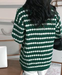 カーディガン | 配色ボーダー柄ニットカーディガンVネック