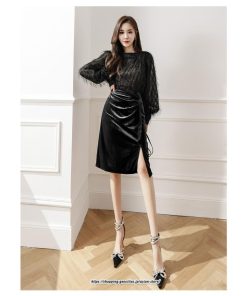 スカート | ミモレ丈 ひざ丈 レディース スウェット 着痩せ Aライン レトロ風 スリット 上品 2022新作 韓国風 オシャレ キレイめ 通勤 秋冬コーデ