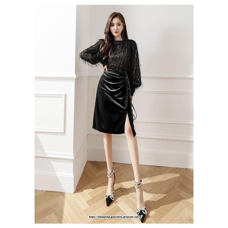 スカート | ミモレ丈 ひざ丈 レディース スウェット 着痩せ Aライン レトロ風 スリット 上品 2022新作 韓国風 オシャレ キレイめ 通勤 秋冬コーデ