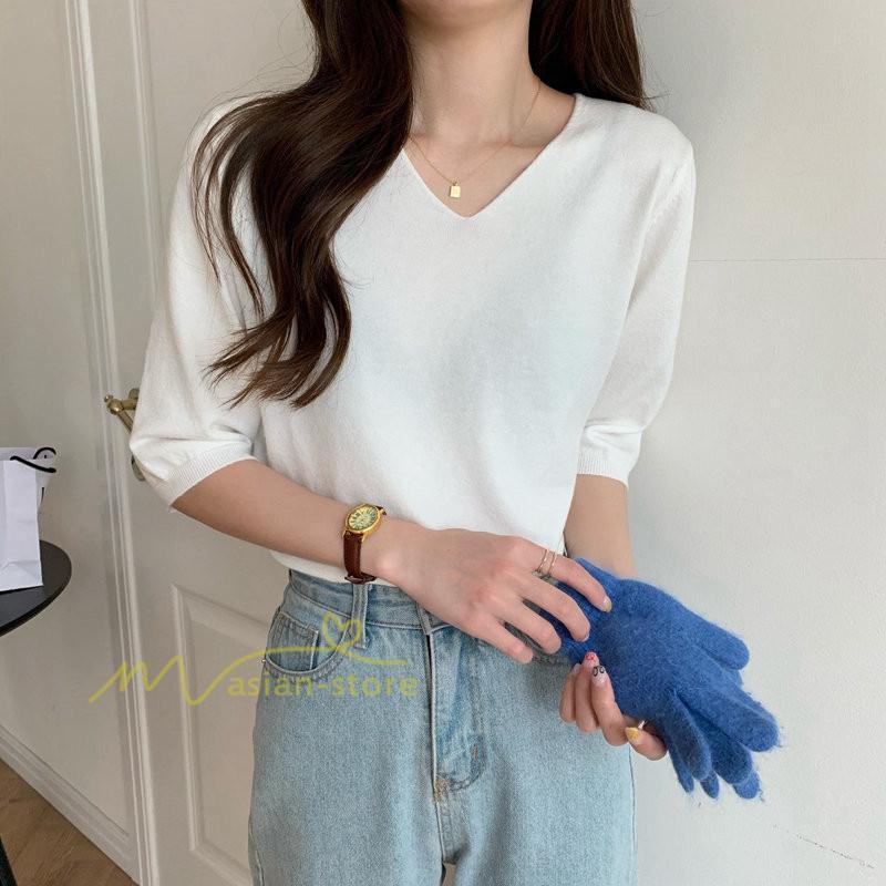 tシャツ・カットソー | Tシャツ レディース 半袖 トップス カジュアル Tシャツ 大きい ゆるTシャツ ゆるカットソー Vネック 20代30代40代50代 上品 上品 お出かけ 通勤通学 着回し