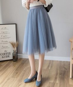 スカート | チュールプリーツウエストゴム 膝丈可愛い ハイウエスト 白 黒 10色 レディース OL 通学通勤 無地 春夏秋 裏地付き