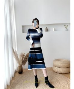 ニットワンピース | ワンピース レディース ニット ワンピース ニット チュニック ロング 長袖 着痩せ 秋冬 送料無料 ボーダー柄 2022新作 韓国風 秋冬コーデ 大人可愛い