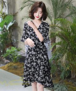 ミディアム | ワンピース 半袖 花柄 きれいめ レディース ひざ丈 ミディアムワンピース サマーワンピース 上品 シフォン Aライン きれいめ 夏 通勤 お出かけ 通学 春 上品