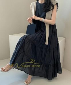 マキシ | ワンピース Aラインノースリーブマキシ丈ワンピース ビッグシルエット 無地 レディース ロング丈 体型カバー カジュアル 麻 綿 ゆったり 20代30代40代