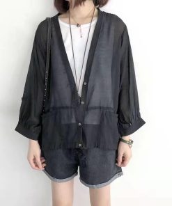 カーディガン | レディース UVカットー 初秋 秋新作 コーデ 冷え防止 羽織 ボタン Vネック 無地 長袖 7色 フリーサイズ かわいい 春 夏 秋 透け感 体型カバー