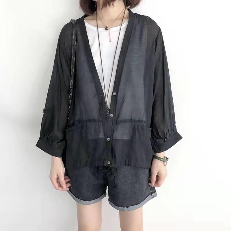 カーディガン | レディース UVカットー 初秋 秋新作 コーデ 冷え防止 羽織 ボタン Vネック 無地 長袖 7色 フリーサイズ かわいい 春 夏 秋 透け感 体型カバー