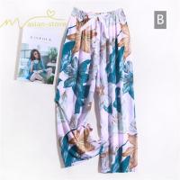 ワイドパンツ | パンツ レディース ボトムス ウエストゴム 楽ちん リラックスパンツ ルームウェア 体型カバー ゆったり 春物 夏 綿紬 女の子 海 プリント かわいい