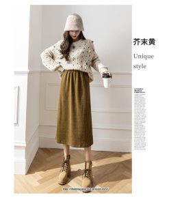 スカート | ロングロング丈 ミモレ丈 ミモレ ウエストゴム 秋 冬 秋冬 あったか コットン カジュアル Aライン 着痩せ スリット キレイめ 2022新作　