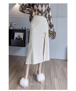 スカート | ニットレディース ボトムス  ロング 秋冬 40代 50代 暖か コーデ 送料無料 スリット 着痩せ 韓国ファッション セクシー ハイウエスト Aライン