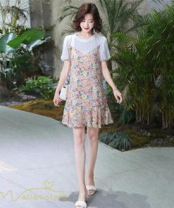 ミディアム | ワンピース レディース 花柄 きれいめ 重ね着風 おしゃれ 上品 夏 新作 ひざ上 ショート丈 カジュアル ミニワンピース 20代 40代 お出かけ 大人 30代 半袖