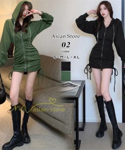 ミディアム | ワンピース 長袖 タイト ミニ丈 レディース 秋新作 タイトワンピ ZIPセクシー 体型カバー 無地通勤 オフィス 着痩せ パーカー OL きれいめ 大人ファッション