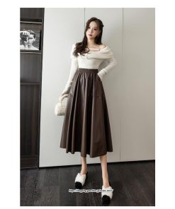 スカート | ロングレザープリーツAライン秋 冬 レディース ロング丈 着痩せ 20代 30代 40代 送料無料 50代 2022年