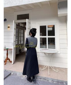 マキシ | シャツワンピース 秋物 レディース ロングワンピース ドッキングワンピース 切替 チェック柄 Aラインワンピース レイヤード風 フェイク お呼ばれ 30代40代50代