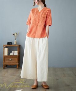 tシャツ・カットソー | Tシャツ ブラウス レディース Vネック カジュアル エレガント 半袖 30代 40代 カットソー 夏新作 おしゃれ 大きいサイズ 体型カバー コットン 麻混 ゆったり