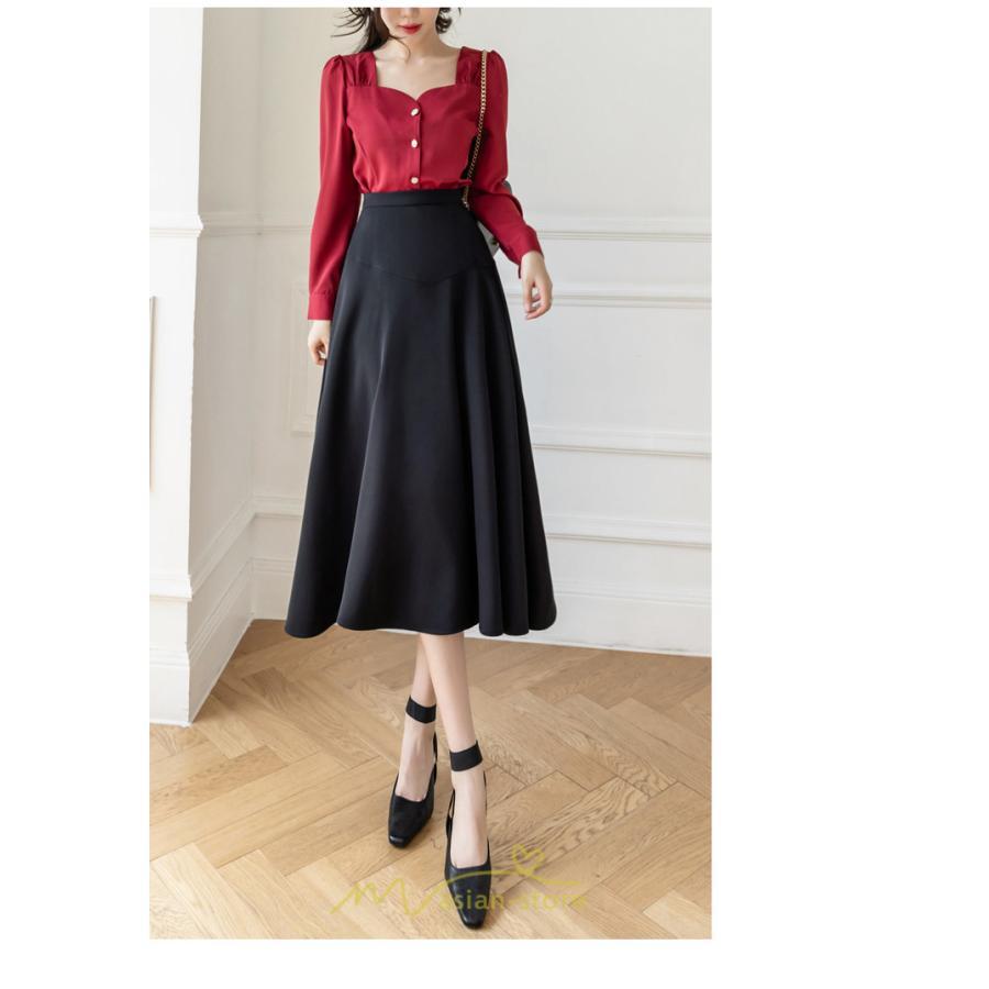 スカート | レディース ロング ミモレ フレアAライン ロング着痩せ 通勤 通学 オフィス OL オシャレ キレイめ カジュアル 20代30代40代50代