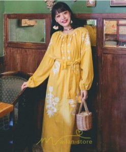 マキシ | ロングワンピース ワンピース エスニック コットンリネン 綿麻 花柄 リゾート 長袖 カジュアル 大人 夏秋 きれいめ 秋新作 スリット 体型カバー ゆったり