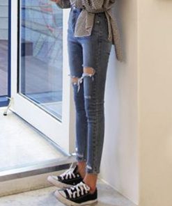 スキニーパンツ | 美脚 穴開き アンクル スキニー レディース クラッシュデニム デニムパンツ ボトムス ジーンズ ジーパン タイト ダメージ