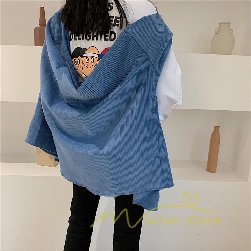 在庫ある | シャツ レディース ロングシャツ 秋服 長袖 トップス コーデュロ イシャツ 羽織り カーディガン 2 Way 20代30代40代 ゆったり 大きめ 通学通勤 体型カバー