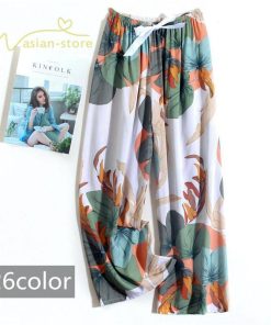ワイドパンツ | パンツ レディース ボトムス ウエストゴム 楽ちん リラックスパンツ ルームウェア 体型カバー ゆったり 春物 夏 綿紬 女の子 海 プリント かわいい