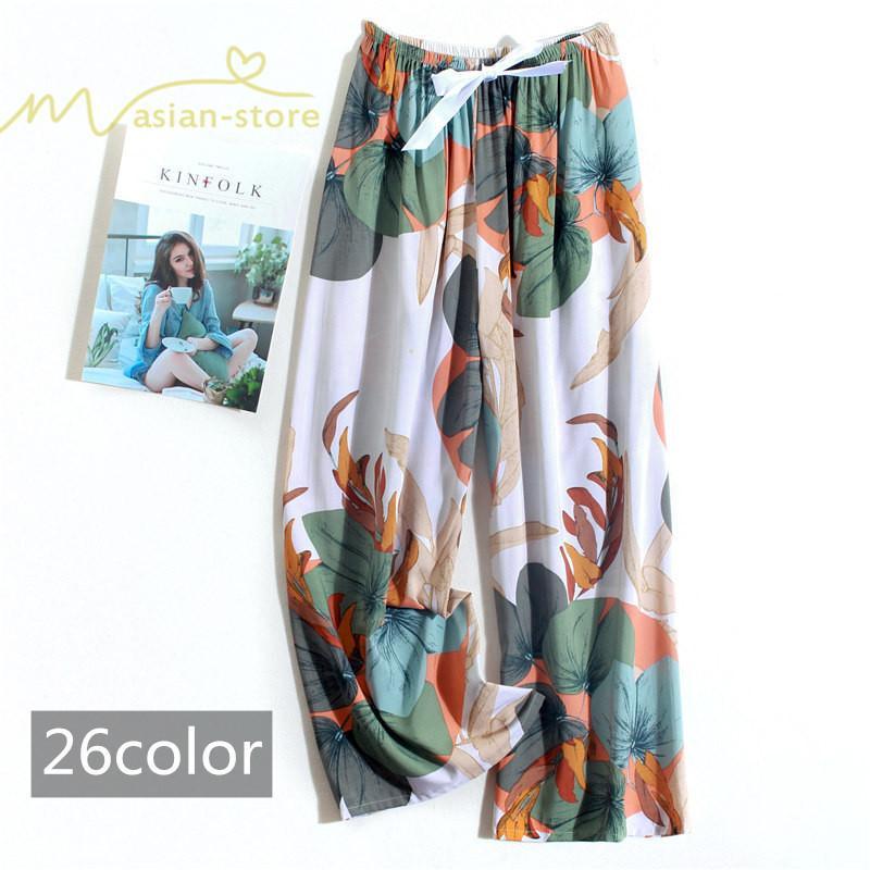 ワイドパンツ | パンツ レディース ボトムス ウエストゴム 楽ちん リラックスパンツ ルームウェア 体型カバー ゆったり 春物 夏 綿紬 女の子 海 プリント かわいい