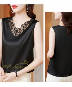 キャミソール タンクトップ | レディース トップス タンクトップ ノースリーブ 無地 『襟元レースデザインタンク』 Ｖネック Ｖネックタンク 春 インナー 20代30代40代50代 カジュアル 着痩せ