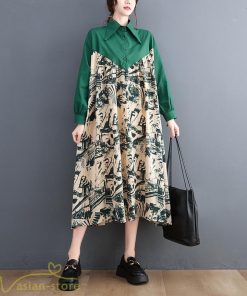 シャツワンピース | 長袖 ミディアムワンピース 切り替え ゆったり フリーサイズ 体型カバー 秋コーデ カジュアル 上品 大人 ワンピース ひざ丈 オーバーサイズ