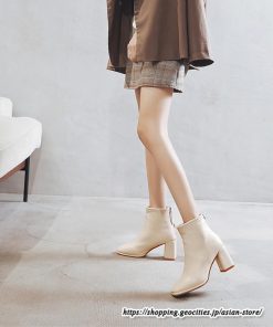 ショートブーツ | レディース 裏起毛あり 裏起毛なし スクエアトゥ ブーツ チャンキーヒール 太ヒール 後ろファスナー ミドルヒール 大人 靴 シューズ 黒ブーツ