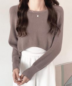 ニット・セーター | リブニットトップス ショート へそ出し