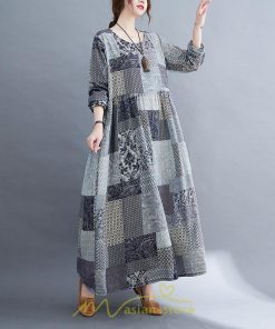 マキシ | 長袖ワンピース 秋物 レディース ロングワンピース チェック 夏 30代40代 大人 秋ワンピース 新作 ワンピース ゆったり 広い裾 Aラインワンピ 可愛い 旅行