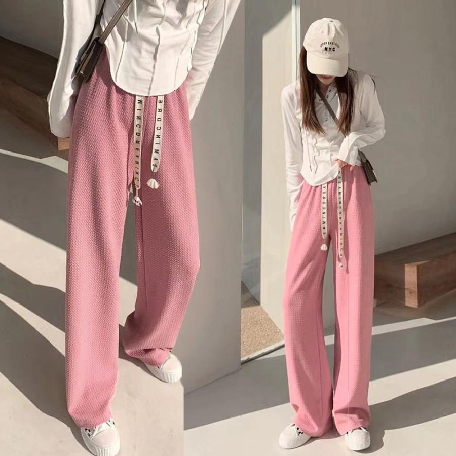 ワイドパンツ | ワッフル調ストレートパンツ レディース夏