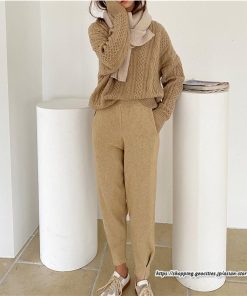 チノ・テーパード・ジョガー・スキニーパン | リブパンツ パンツ レディース ボトムス リブニット ニットパンツ ジョガーパンツ テーパードパンツ 長ズボン ウエストゴム 無地 ポケット 3色 秋冬 楽チン