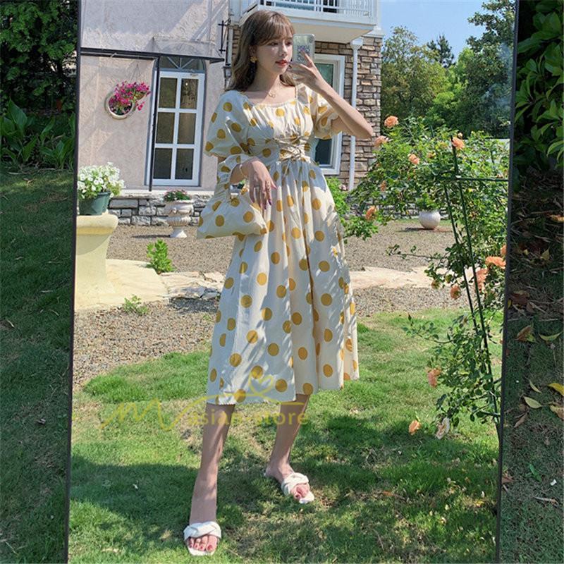 マキシ | ワンピース レディース チュニック 半袖 楽ちん 大きいサイズ 体型カバー ドット柄 カジュアル お出かけ ファッション 着痩せ 20代30代40代 エレガント 夏物