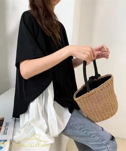 シャツ・ブラウス | ブラウス 夏服 レディース 半袖 五分袖 トップス 切り替え フェイク シフォン 涼感 通気性 無地 可愛い 女っぽい ゆったり 50代60代 大人 揺れる 30代40代