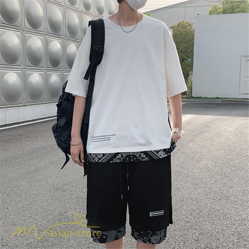 Tシャツ | Tシャツ メンズ 半袖 重ね着風 カジュアル半袖tシャツ 夏新作 メンズスタイル カットソー 上品 切り替え 2XL 大きいサイズ クルーネック 黒 白