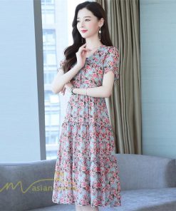 ミディアム | ワンピース レディース Aライン カジュアル Vネック サマー 半袖 ひざ丈 ミディアムワンピース 大きいサイズ 上品 花柄 着痩せ サマーワンピース 夏服