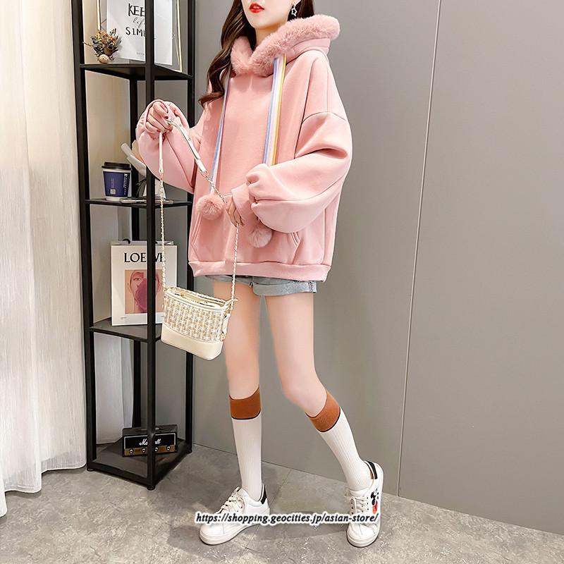 パーカー | レディース 裏ボア 裏起毛 防寒 フード付き スウェット トップス 秋 冬 あったか ゆったり 韓国風 カジュアル 体型カバー 暖かい 安い