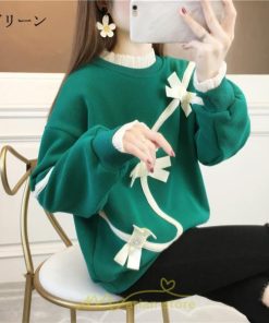 パーカー | トレーナー レディース プルオーバー クルーネック 長袖 レース トップス Tシャツ スウェット ゆったり 蝶結び カジュアル 20代30代40代50代