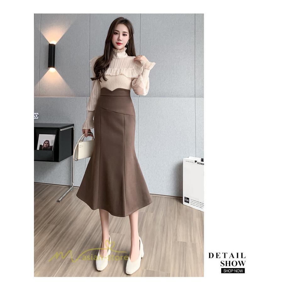 スカート | レディース フィッシュテール秋冬コーデ フレア AラインOL ビジネス カジュアル 大きいサイズ XL 20代 ラシャ 40代 上品 30代