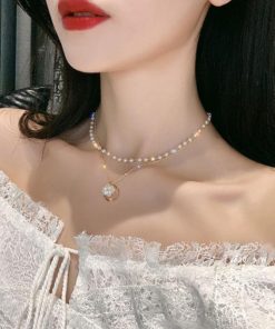 ネックレス | 2連 チョーカーレディース ショート チェーンフェイクパールアクセサリー おしゃれ ゴールド